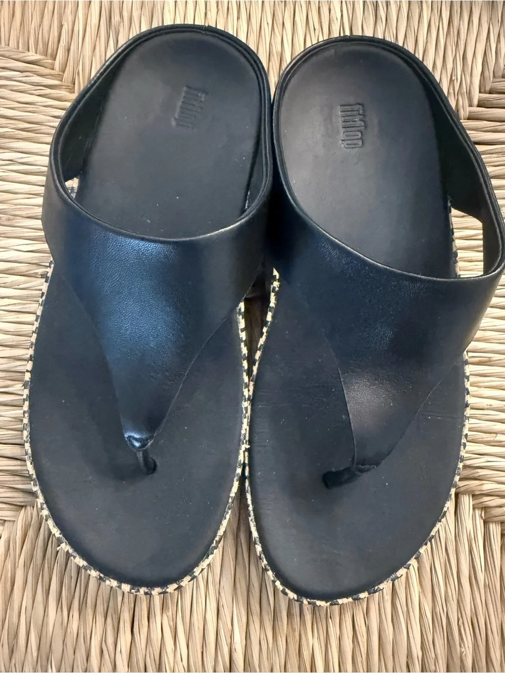 FitFlop Black Slingback Wedges with Patterned Woven Insole